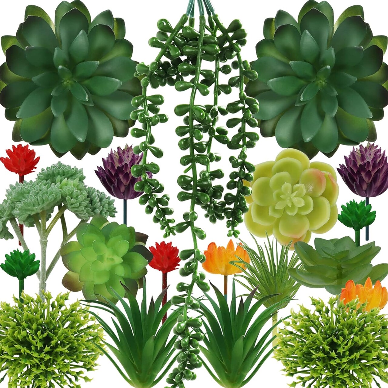 20 Pcs Colorful Mini Artificial Succulent Plants – Small Faux Potted Plant Style Succulents for DIY Crafts, Terrarium, Wall Decor, Home & Office Decoration (Unpotted)